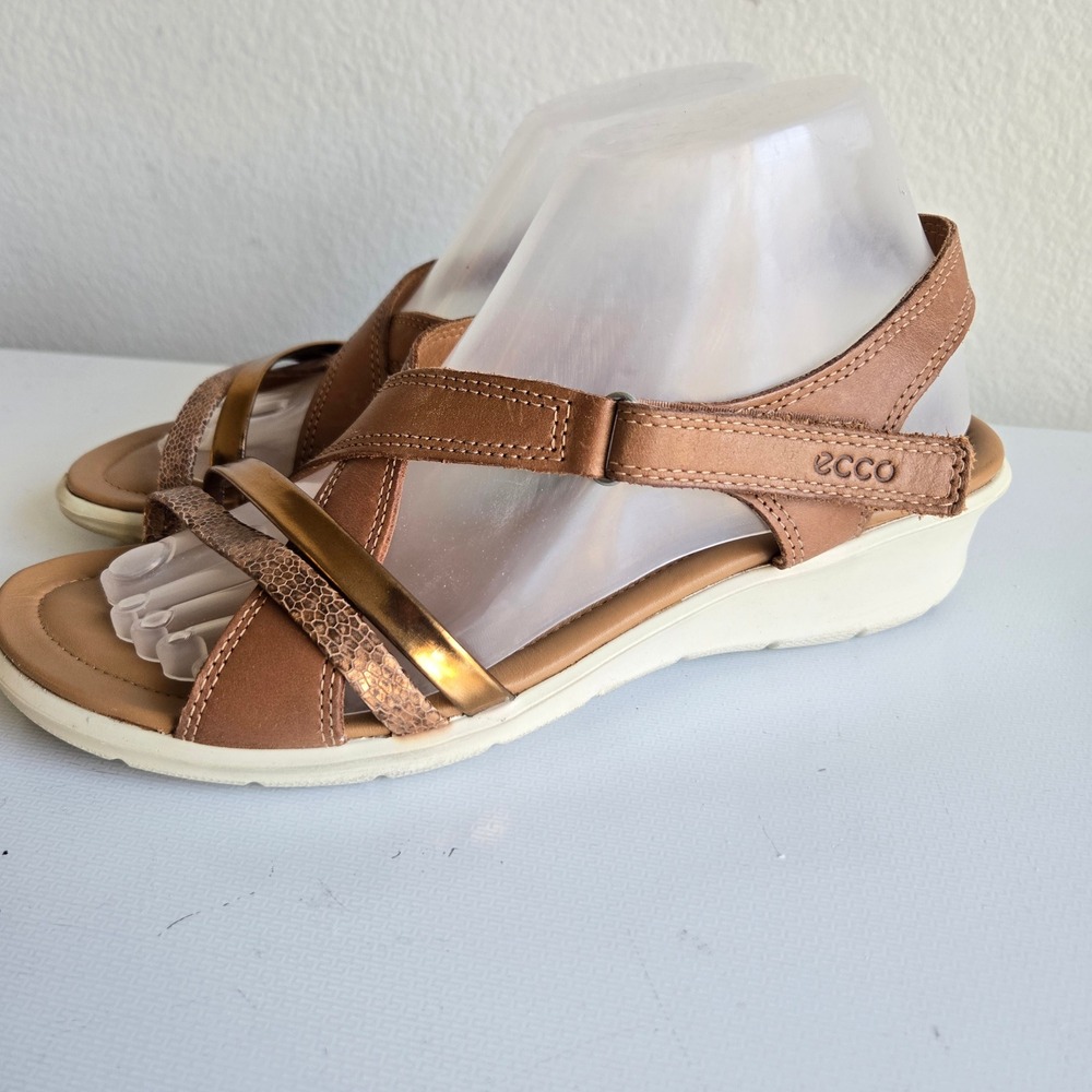 ECCO Felicia Copper Tan Metallic Snake Print Ankle Strap Sandals Size 40 US 9